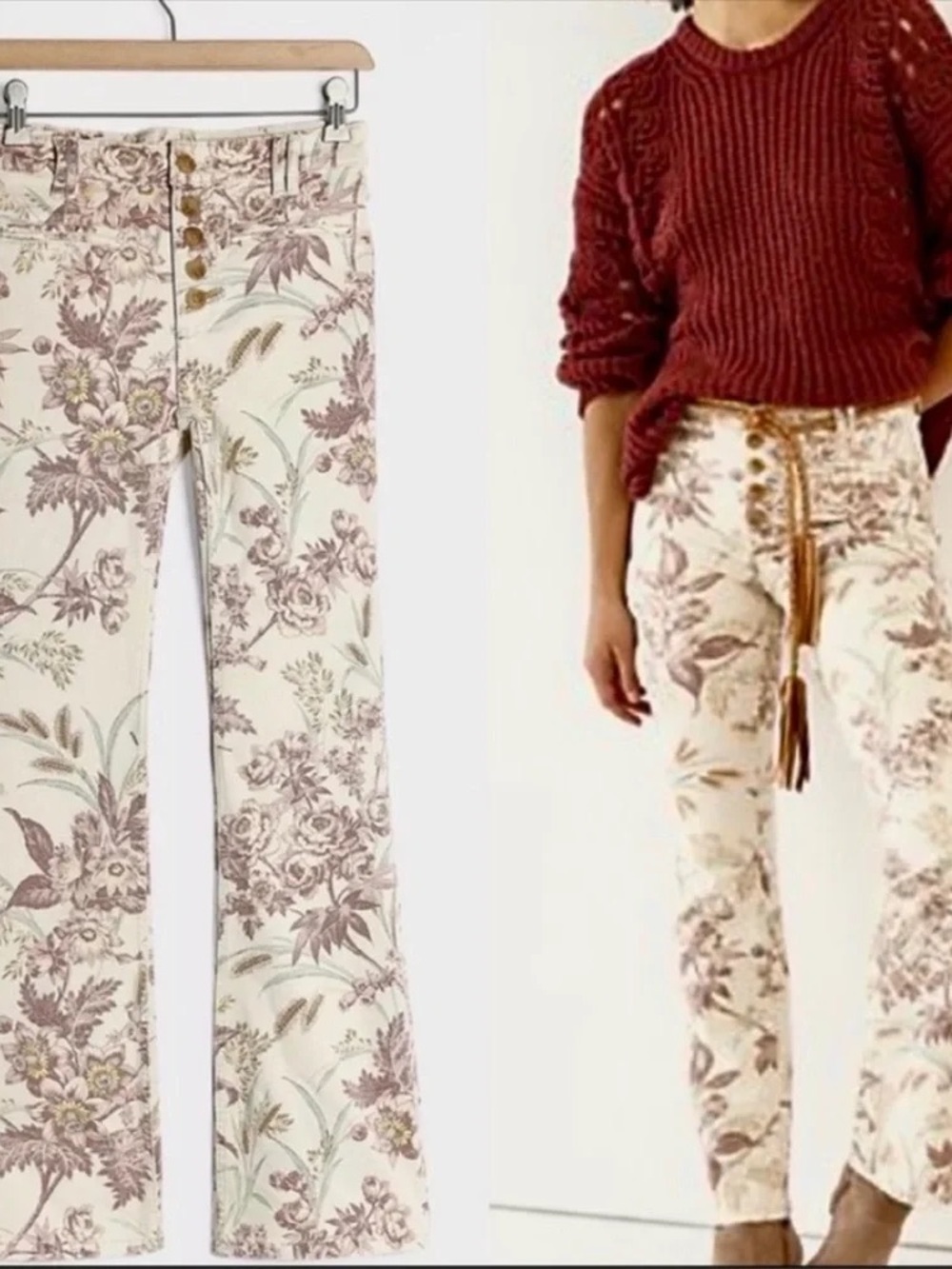 Pilcro Anthropologie High Rise Floral Trouser Bootcut - Size 28
